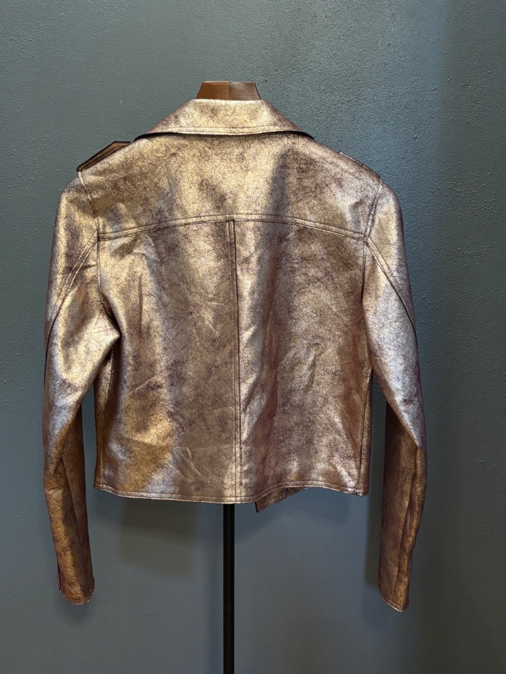 NWOT Anthropologie Metallic Rose Gold Faux Leather Moto Jacket Women's Size M - Picture 10 of 10